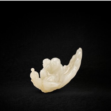 白玉雕張騫乘槎  White jade carving of Zhang Qian riding on a spear